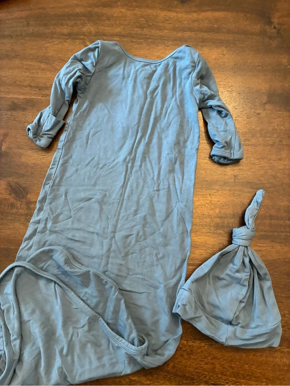Caden Lane Bamboo Baby Knot Gown & Hat Solid Dusty Blue 0-3 Months Knotted Gown